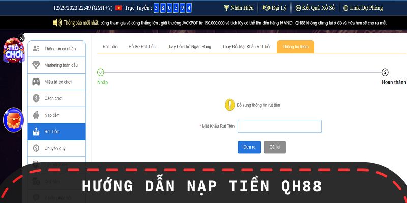 Hướng dẫn các bước nạp tiền QH88