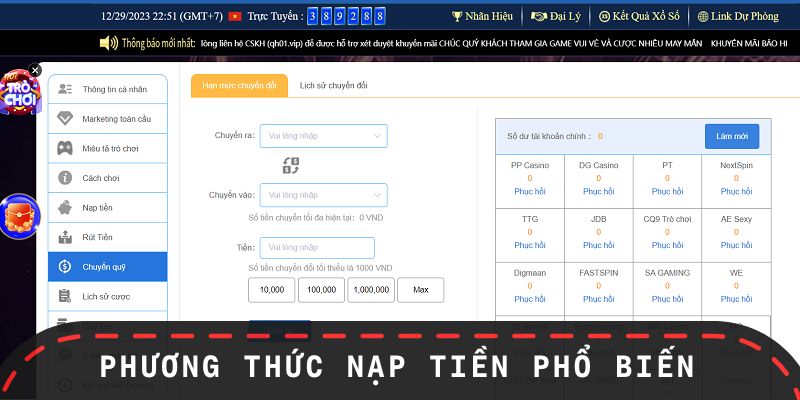 Một số phương thức thanh toán nạp tiền phổ biến tại nhà cái